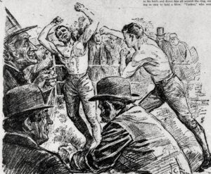 illustration showing a scene from the Morrissey-Sullivan fight of 1853