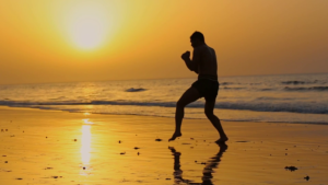 Shadowboxing on the beach