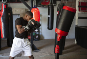 training on a free-standing heavy bag