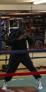 Warming up in the ring with some shadowboxing