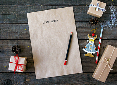 The start of a holiday wish list with "Dear Santa" written at the top.